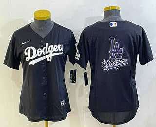 Women%27s Los Angeles Dodgers Big Logo Black MLB Cool Base Nike Jerseys